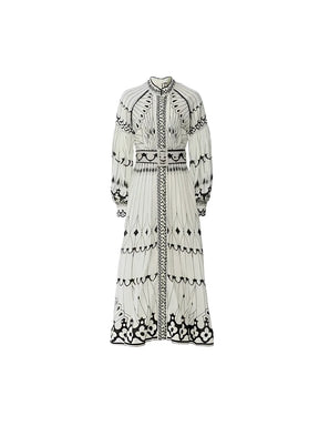 Vestido Midi Estampado com Gola Padre Cinto e Mangas Longas - Mia