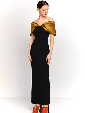 Vestido Longo Ombro a Ombro com Detalhe em Cetim e Fenda Elegante – Nyla [FRETE FULL]