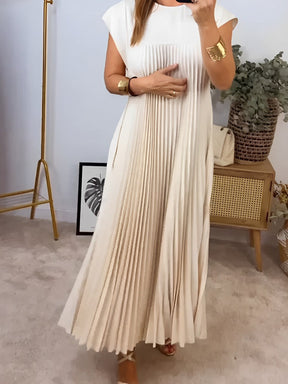Vestido Longo Plissado Soltinho com Mangas Curtas e Decote – Diana [FRETE FULL]