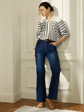 Camisa Listrada Elegante com Botões Frontais – Zaira [FRETE FULL]