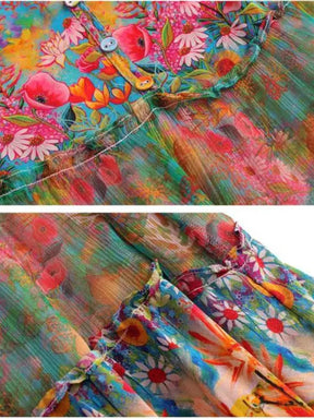 Vestido Midi Floral em Chiffon Estampado com Mangas Longas – Keila