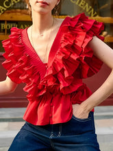 Blusa Feminina com Babados Decote em V com Botões - Isabella