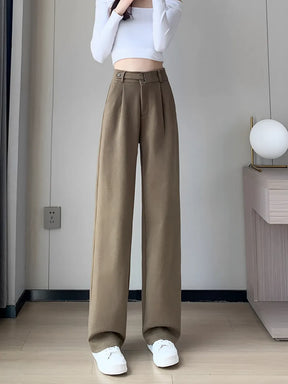 Calça Wide de Lã Batida com Cintura Alta de Elástico e Bolsos – Maysa [FRETE FULL]