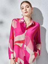 Camisa Estampada Elegante Rosa com Gola Polo e Botões - Rayra