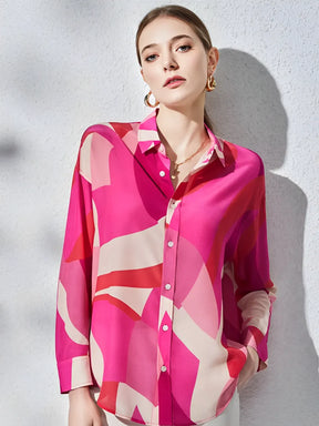 Camisa Estampada Elegante Rosa com Gola Polo e Botões - Rayra
