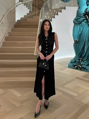 Vestido Midi de Tricô Sem Mangas com Abertura Frontal de Botões – Manon [FRETE FULL]