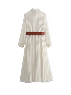 Vestido Chemise Midi Plissado com Botões Frontais – Fleur