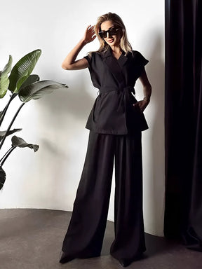 Conjunto Alfaiataria com Blusa de  Amarração e Calça Pantalona - Dominique [FRETE FULL]