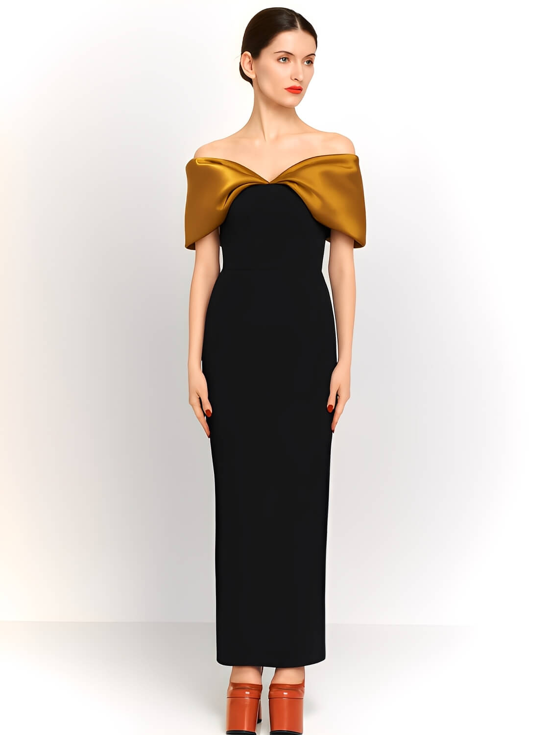 Vestido Longo Ombro a Ombro com Detalhe em Cetim e Fenda Elegante – Nyla [FRETE FULL]