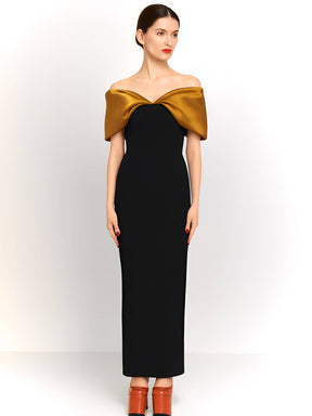Vestido Longo Ombro a Ombro com Detalhe em Cetim e Fenda Elegante – Nyla [FRETE FULL]