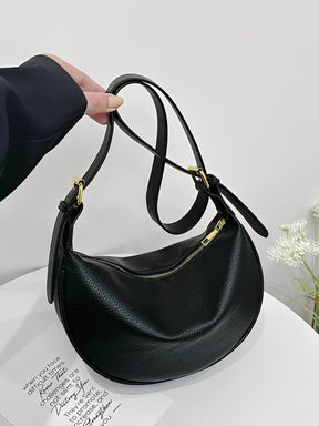 Bolsa Tiracolo Meia-Lua Couro PU Texturizado com Alça Ajustável - Roselyn