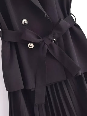 Vestido Midi de Alfaiataria Sem Mangas com Decote V Plissado – Simona [FRETE FULL]
