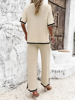Conjunto Feminino em Viscose com Blusa Mullet de Manga Curta e Calça Cintura Alta com Fenda na Barra - Mirtes [FRETE FULL]