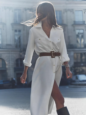 Vestido Chemise com Decote em V e Abertura Frontal em Botões – Alexandra [FRETE FULL]