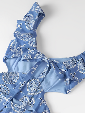 Vestido Longo Laise Recortes na Cintura e Babados - Catarina