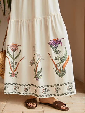 Vestido Longo Estampado com Alças Ajustáveis e Costas Abertas - Dahlia