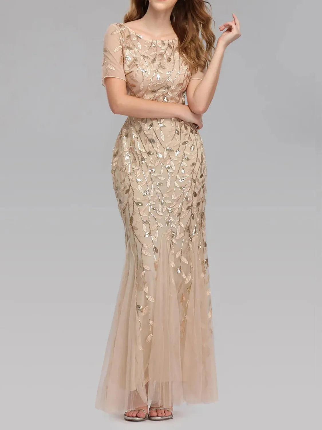 Vestido Longo de Festa Sereia com Tule Transparente e Bordados -  Lyra [FRETE FULL]
