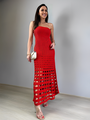Vestido Longo de Tricô Tomara que Caia com Modelagem Sereia – Bella
