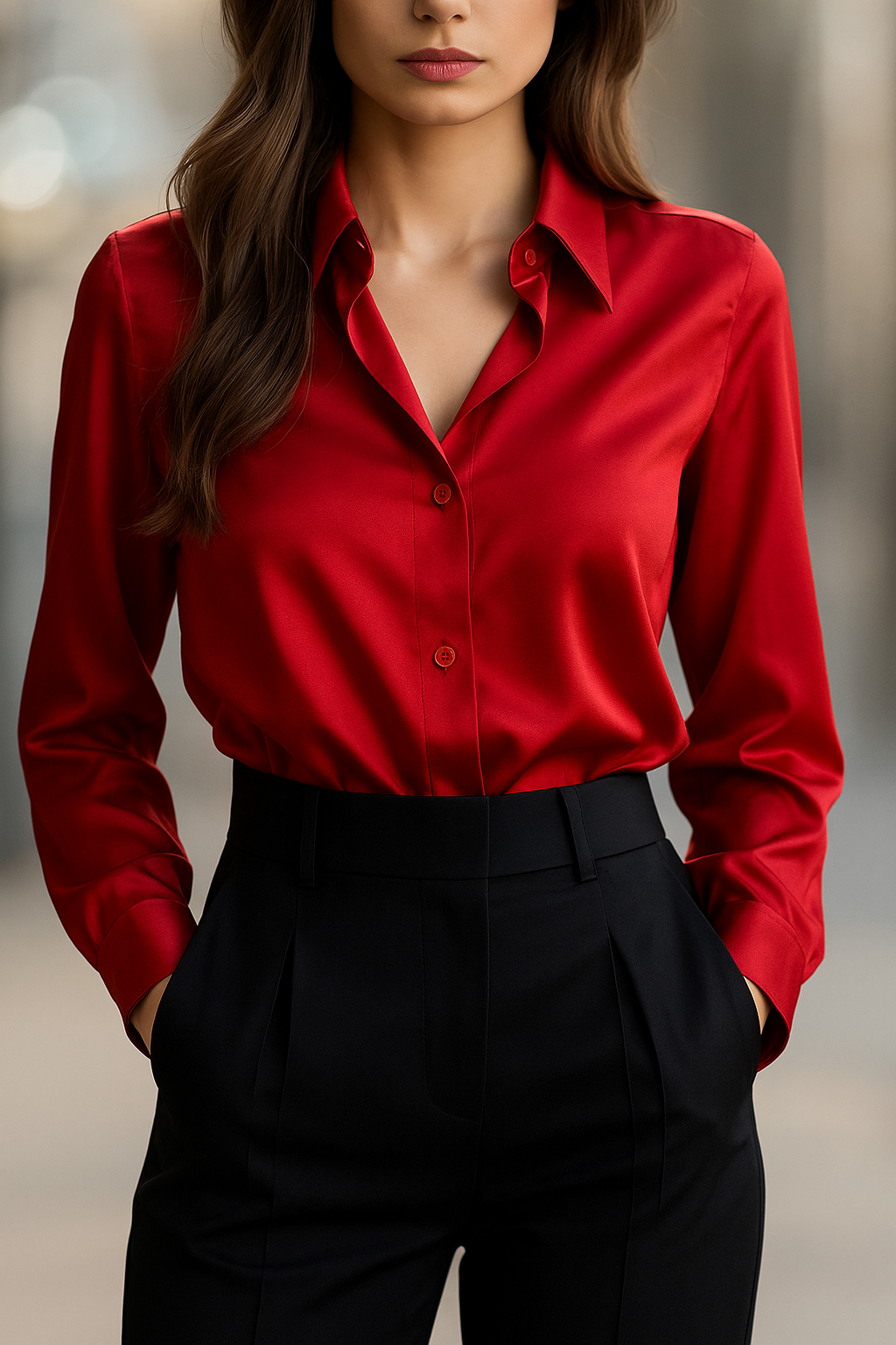 Camisa Acetinada com Gola Lapela e Punhos Retos – Iolanda[FRETE FULL]