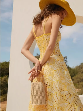 Vestido Midi de Laise com Babados Delicados e Elástico nas Costas – Marina [FRETE FULL]