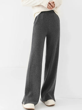 Calça Pantalona Feminina de Lã com Bolsos e Abertura na Barra – Vivian