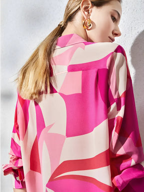 Camisa Estampada Elegante Rosa com Gola Polo e Botões - Rayra