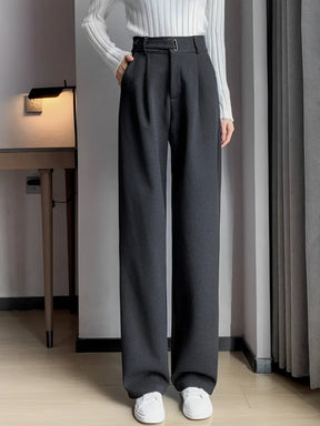 Calça Wide de Lã Batida com Cintura Alta de Elástico e Bolsos – Maysa [FRETE FULL]