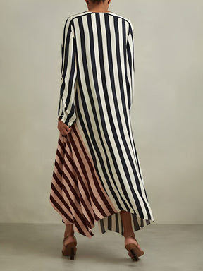 Vestido Mullet Listrado Manga Longa com Decote V Bicolor - Maris [FRETE FULL]
