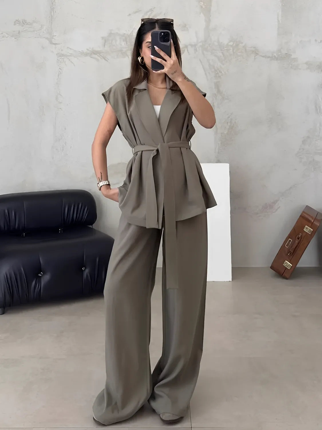 Conjunto Alfaiataria com Blusa de  Amarração e Calça Pantalona - Dominique [FRETE FULL]