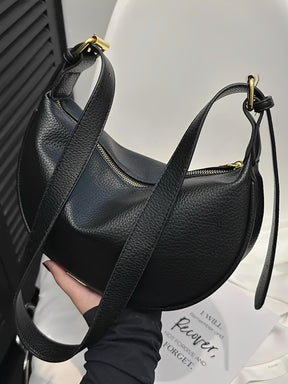 Bolsa Tiracolo Meia-Lua Couro PU Texturizado com Alça Ajustável - Roselyn