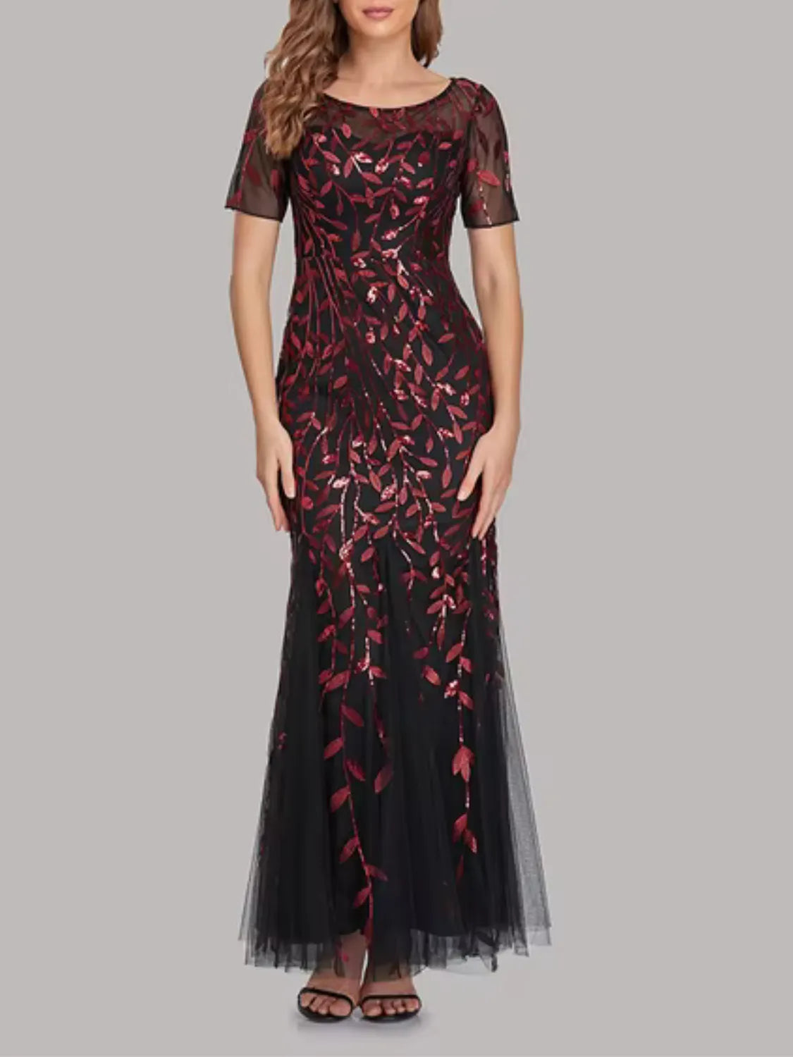 Vestido Longo de Festa Sereia com Tule Transparente e Bordados -  Lyra [FRETE FULL]
