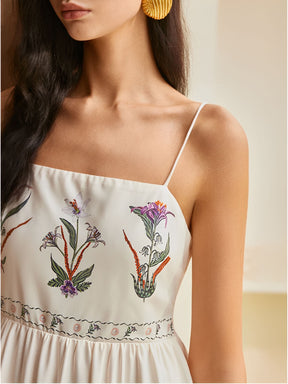 Vestido Longo Estampado com Alças Ajustáveis e Costas Abertas - Dahlia