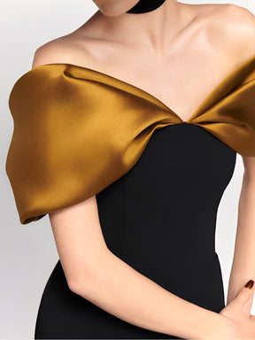 Vestido Longo Ombro a Ombro com Detalhe em Cetim e Fenda Elegante – Nyla [FRETE FULL]