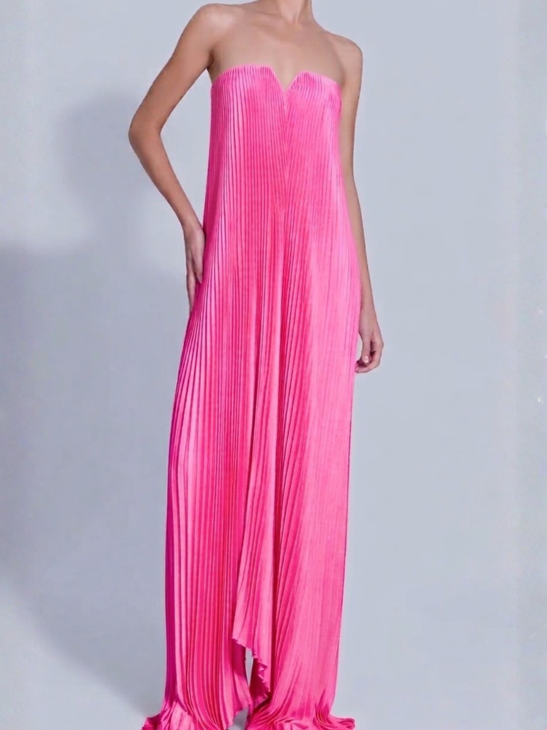Vestido Longo Plissado Acetinado Tomara que Caia Assimétrico - Éris [FRETE FULL]
