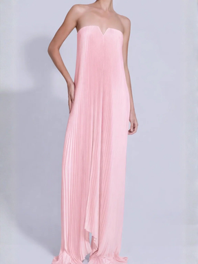 Vestido Longo Plissado Acetinado Tomara que Caia Assimétrico - Éris [FRETE FULL]