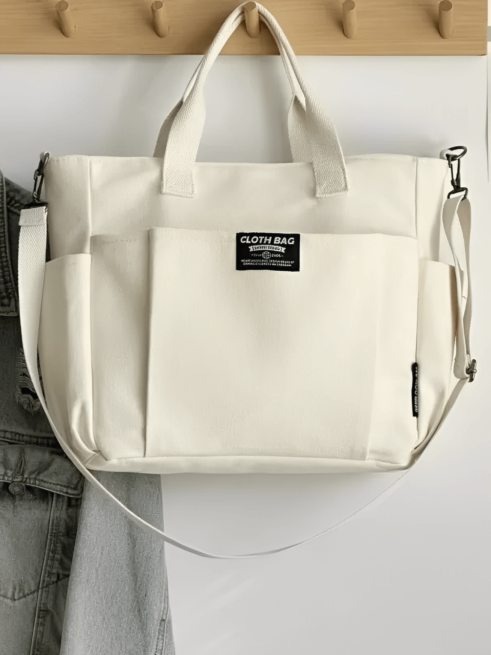 Bolsa Grande em Lona com Alça Ajustável Removível e Bolsos – Rania