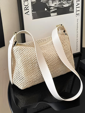 Bolsa Tiracolo de Palha com Alça Ajustável  Elegante em Couro PU- Coraline