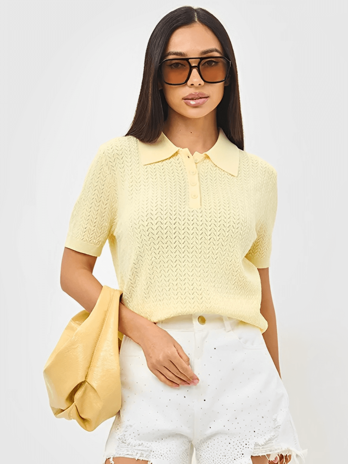 Blusa em Viscose Texturizada com Gola Polo e Botões - Tábata