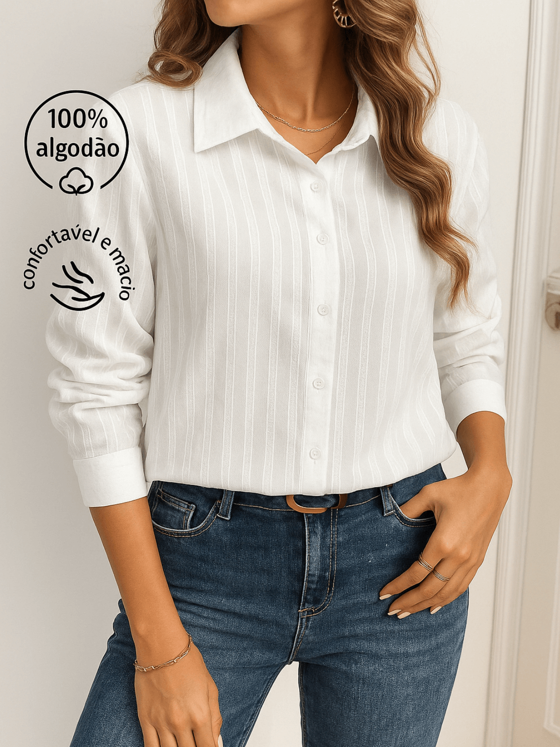 Camisa Texturizada com Listras Verticais e Punhos Estruturados - Karina