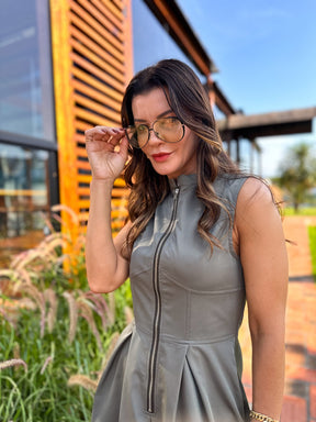 Vestido Longo com Zíper no Busto, Cintura Império e Bolsos – Liriel [FRETE FULL]