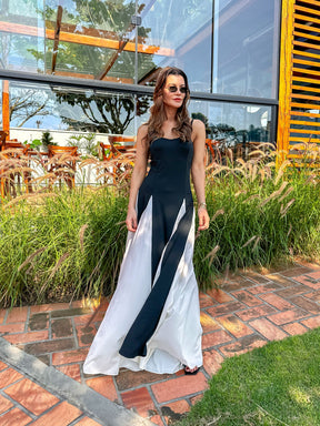 Vestido Longo com Decote Coração Alças Finas e Corpete Ajustado – Celine