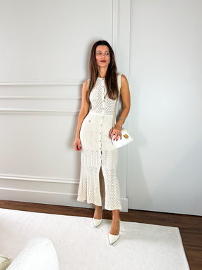 Vestido Midi de Tricô Sem Mangas com Abertura Frontal de Botões – Manon [FRETE FULL]