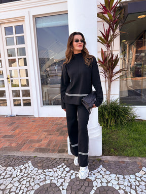 Conjunto de Tricô com Suéter Mullet Gola Alta e Calça Confortável – Kim [FRETE FULL]