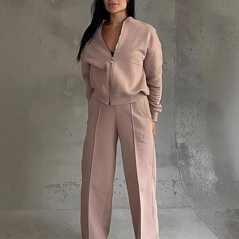 Conjunto Feminino com Jaqueta de Zíper e Calça Reta com Bolsos - Bruna [FRETE FULL]