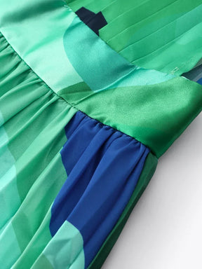 Vestido Midi Plissado Estampado com Decote em V Elegante – Adriene