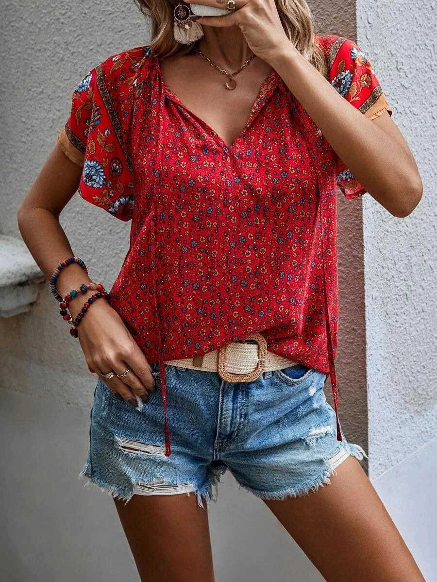 Blusa de Viscose com Mangas Borboleta e Estampa Floral – Tereza [FRETE FULL]