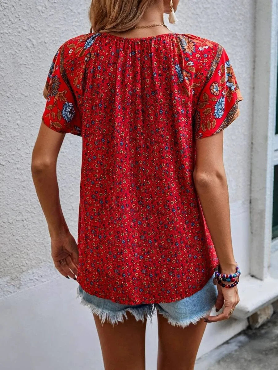 Blusa de Viscose com Mangas Borboleta e Estampa Floral – Tereza [FRETE FULL]