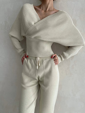 Conjunto Canelado Ombro a Ombro com Calça de Cós Ajustável – Olivia