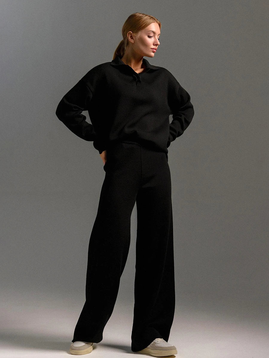 Conjunto com Suéter Gola Polo e Calça Flare Cintura Elástica - Isis [FRETE FULL]