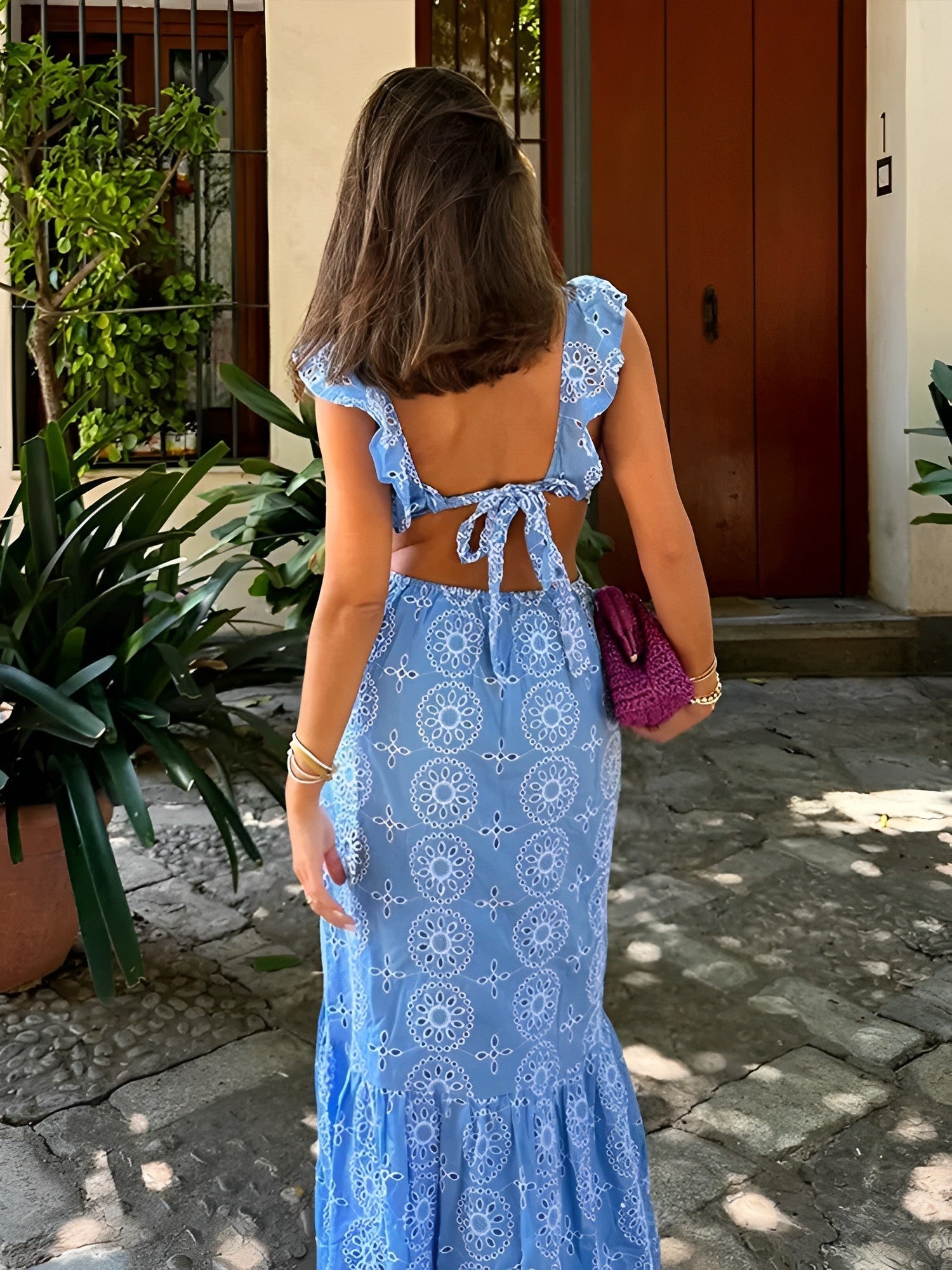 Vestido Longo Laise Recortes na Cintura e Babados - Catarina